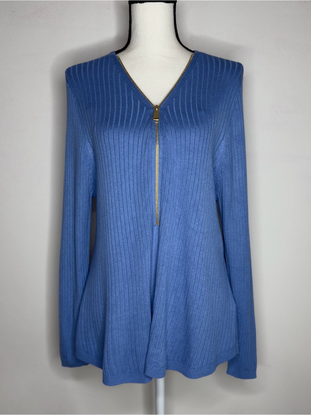 Soft Surroundings Zip Sweater Ribbed Soft Stretchy Baby Blue Periwinkle Large L